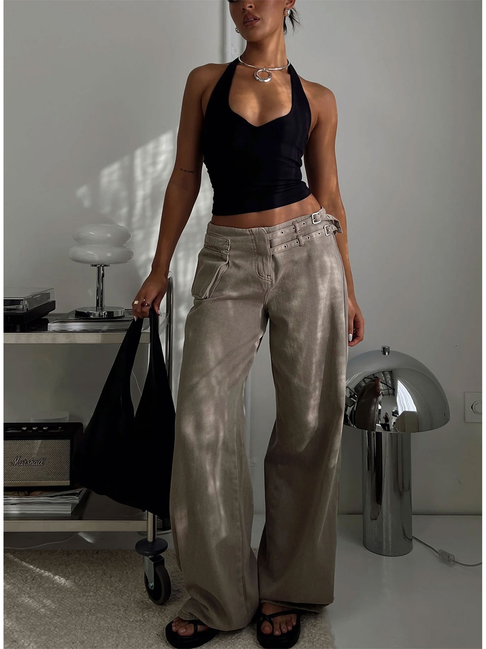 Princess Polly Paltrow Mid Rise Wide Leg Cargo Jeans Washed Brown Petite